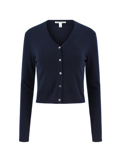 Autumn Cashmere Fitted High V Cardigan in Navy