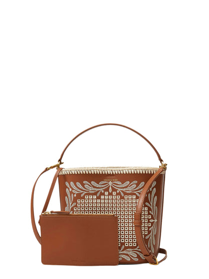 Veronica Beard Eyelet Whipstitch Feedbag in Hazelwood/Natural