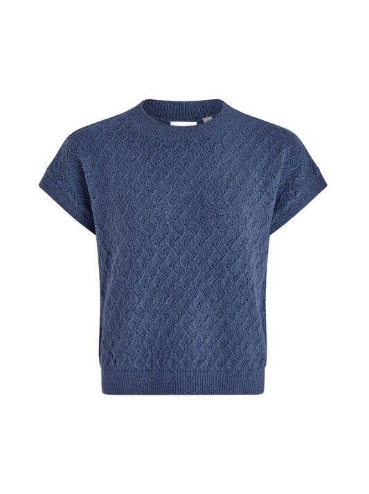 Varley Manae Pointelle Knit Top in Bijou Blue