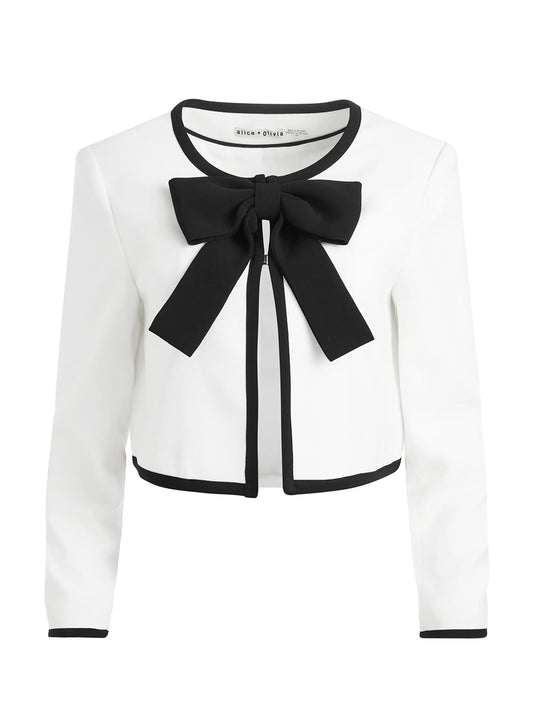Alice + Olivia Kidman Bow Front Crop Jacket Off White/Black