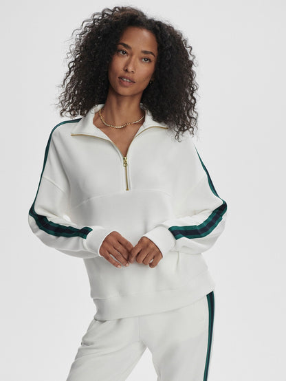 Varley Raymar Half Zip Sweat in White/Navy/Forest