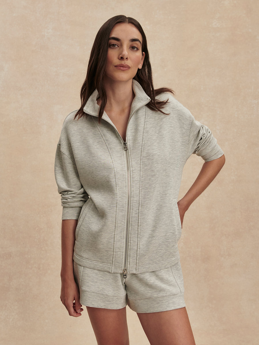 Varley Arlene Zip-Through Sweat in Light Grey Marl