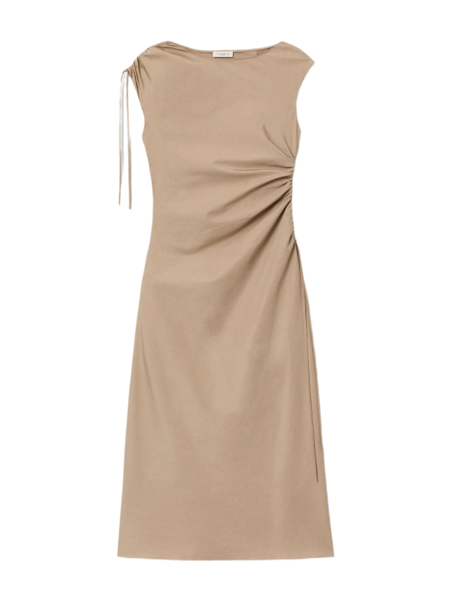 Lafayette 148 Organic Cotton Poplin Gathered Midi Dress in Clay
