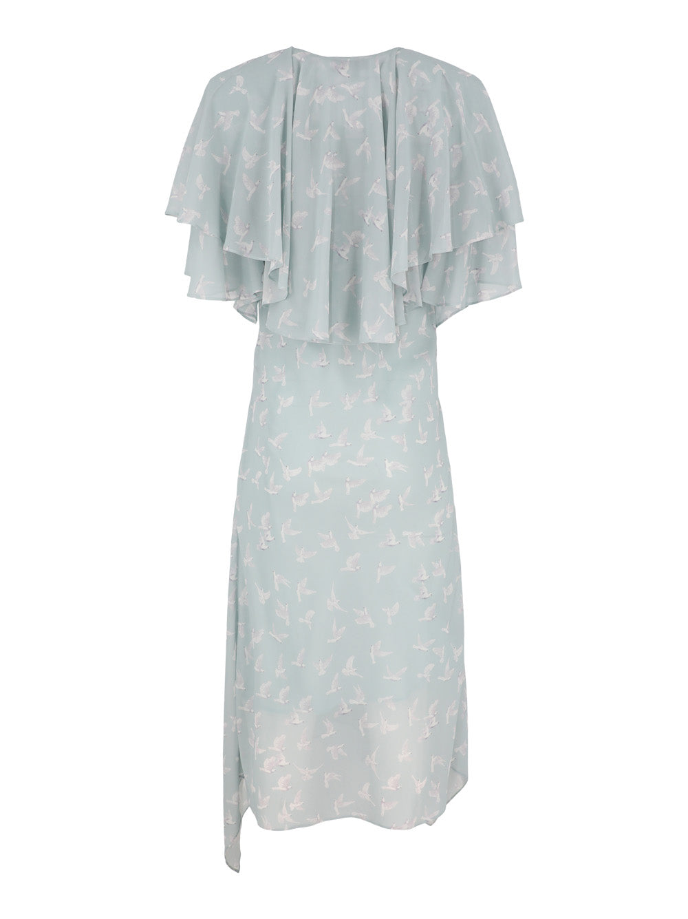 Stella McCartney Georgette Mini Birds Layered Maxi Dress in Mint