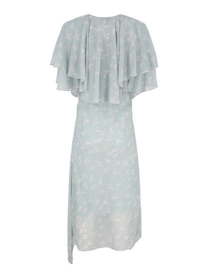 Stella McCartney Georgette Mini Birds Layered Maxi Dress in Mint