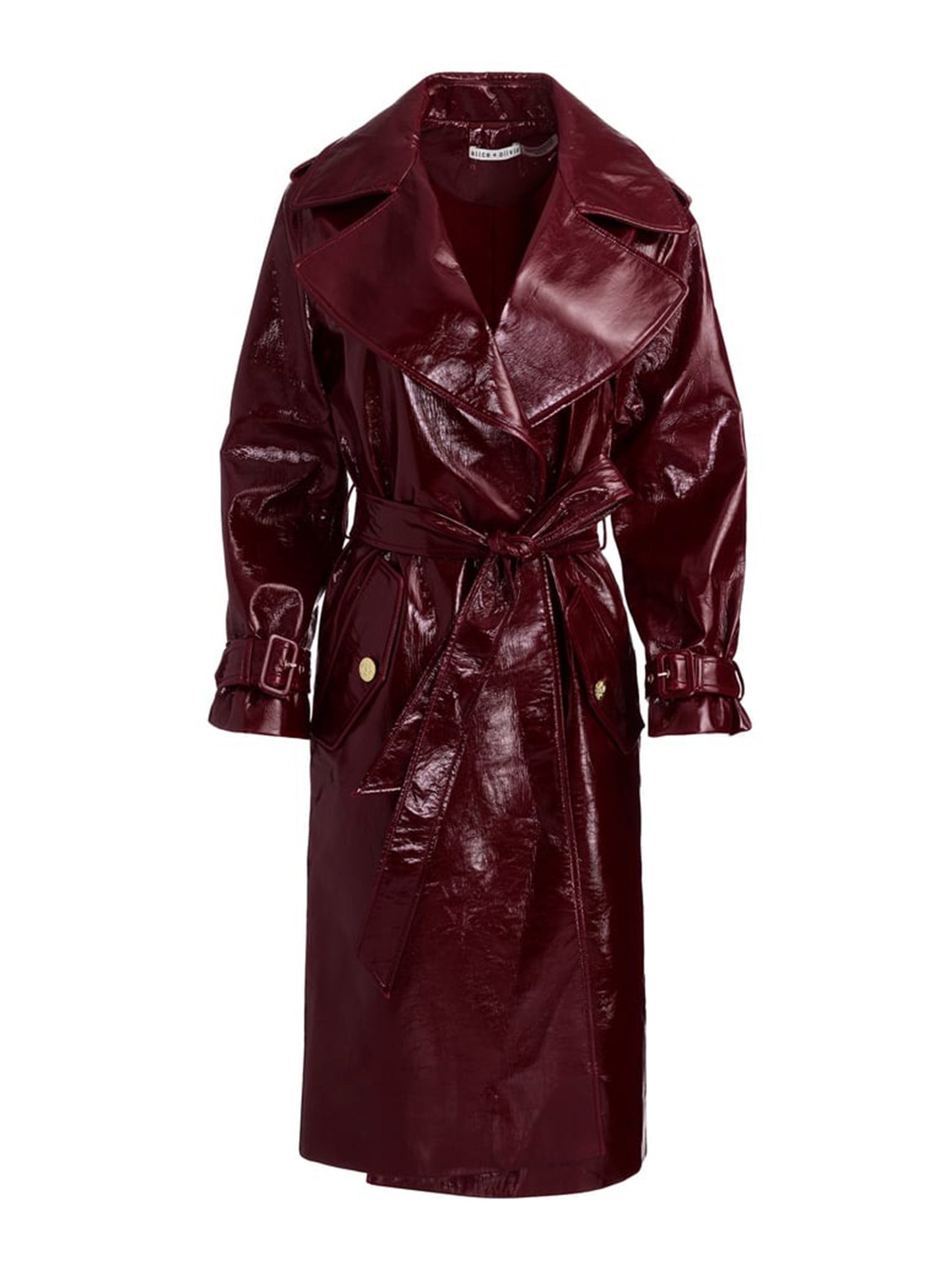 Alice + Olivia Nevada Vegan Leather Trench Coat in Oxblood