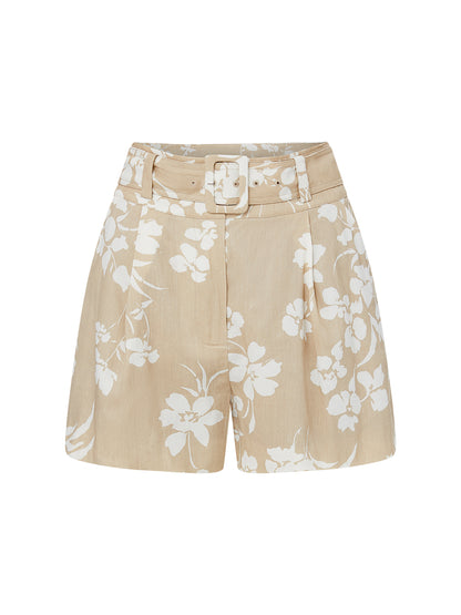 Veronica Beard Hobbes Shorts in Stone Khaki/Off-White