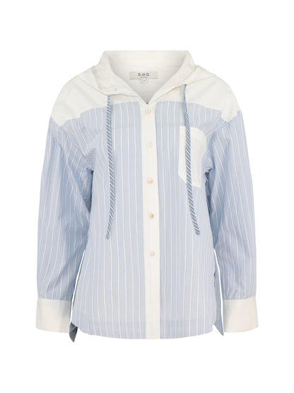 Sea Helmi Striped Shirting Blouse With Hood
