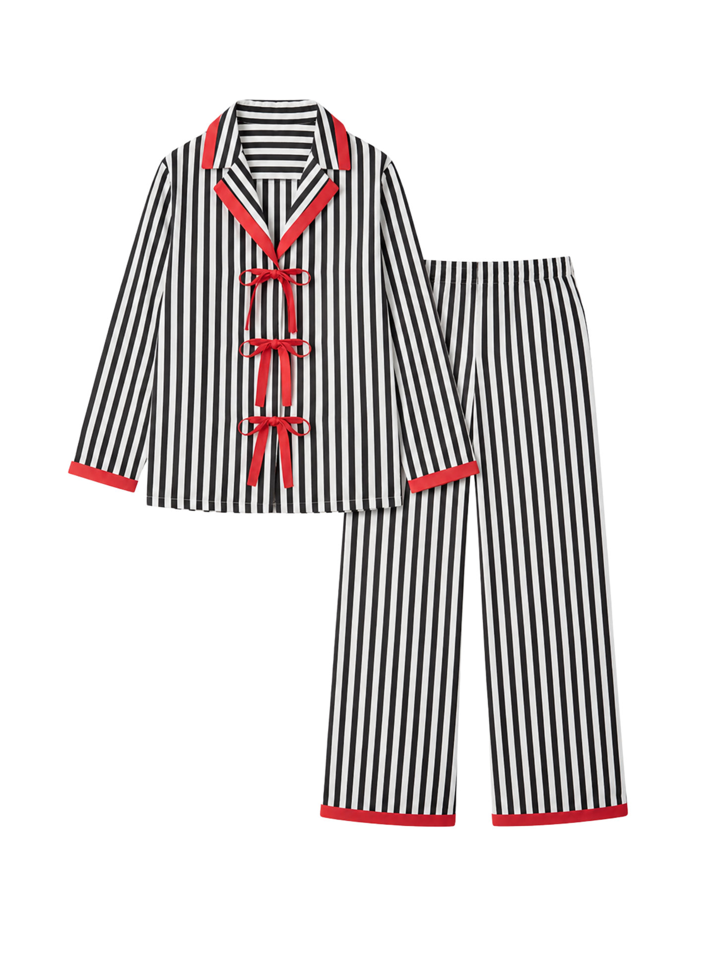 Sleeper Phoenix Striped Set w/ Red Bow Details in Black Stripes