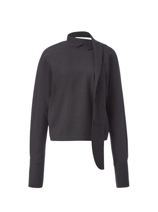 MONSE Collar Tie Blouse in Dark Charcoal