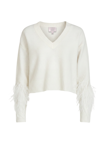 Cinq à Sept Brianne Feather V-Neck Pullover in Ivory