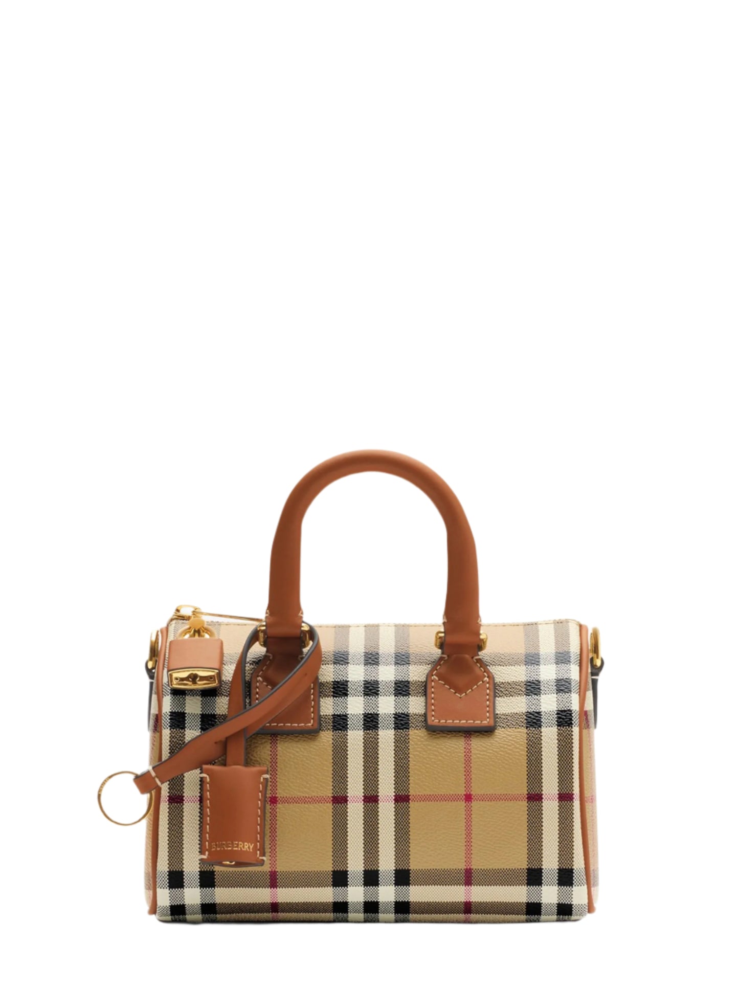 Burberry Mini Check Bowling Bag in Archive Beige/Briar Brown