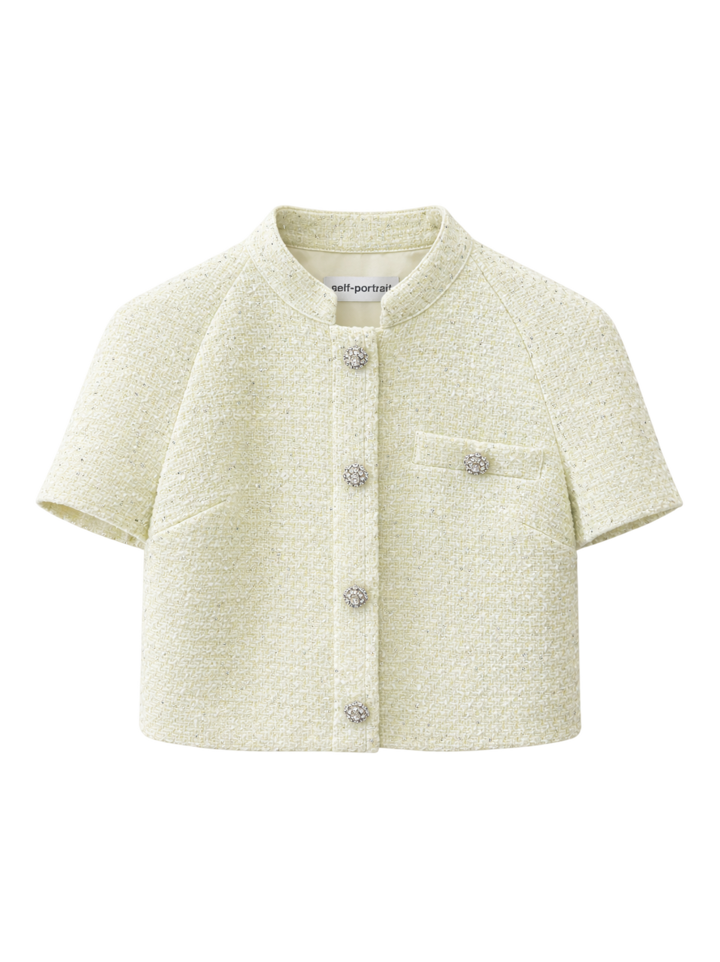 Self-Portrait Lime Boucle Top in Green