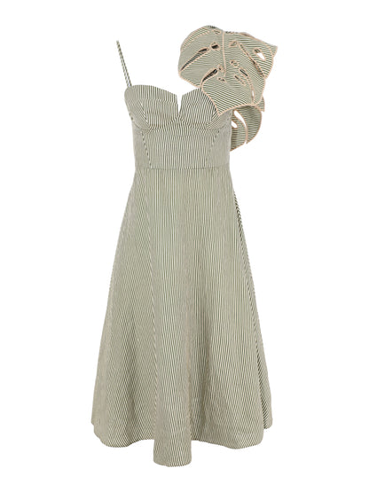 Farm Rio Striped Monstera Leaf Linen Midi Dress