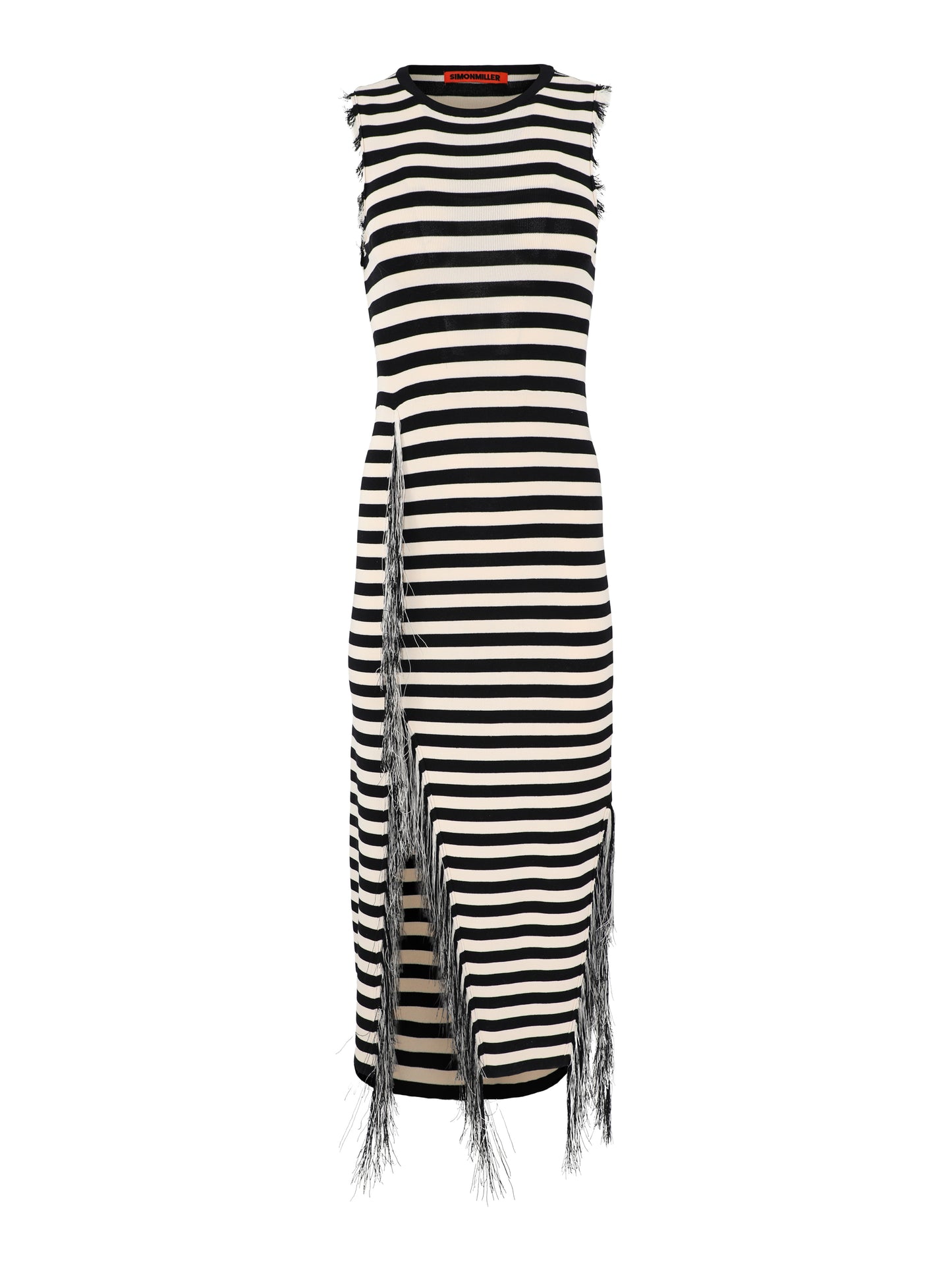 Simon Miller Sabine Fringe Knit Dress in Black/White Stripe