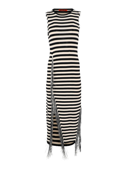 Simon Miller Sabine Fringe Knit Dress in Black/White Stripe