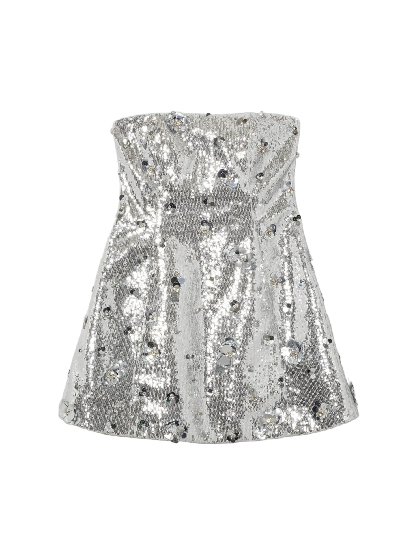 Simkhai Arta Embellished Sequin Bustier Mini Dress in Silver