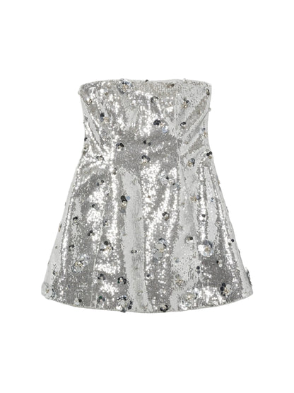 Simkhai Arta Embellished Sequin Bustier Mini Dress in Silver