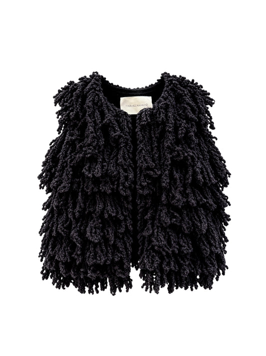 7 For All Mankind Runway Furry Vest in Wool Black