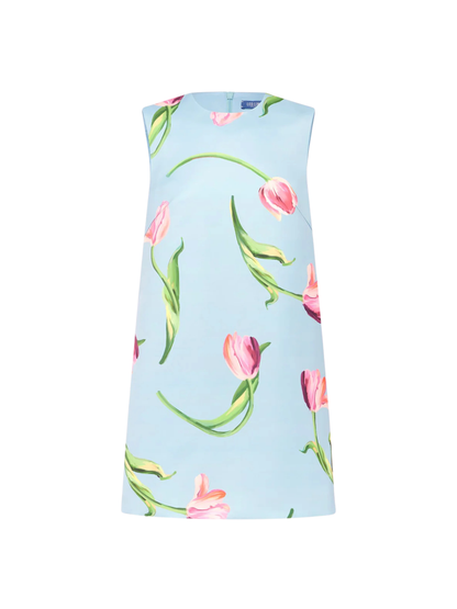 Leo Lin Yvonne Mini Dress in Tulip Print in Blue