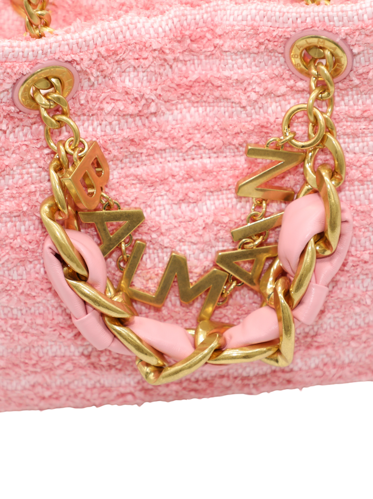 Balmain 1945 Soft Cabas Small-Raphia Tweed in Rose Bonbon