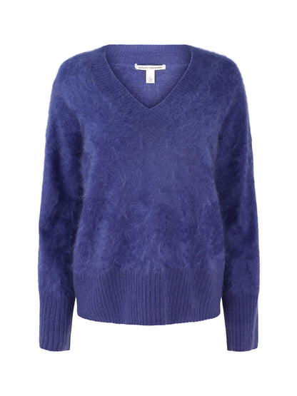 Autumn Cashmere Brushed Boxy V-Neck Sweater in Deep Sea