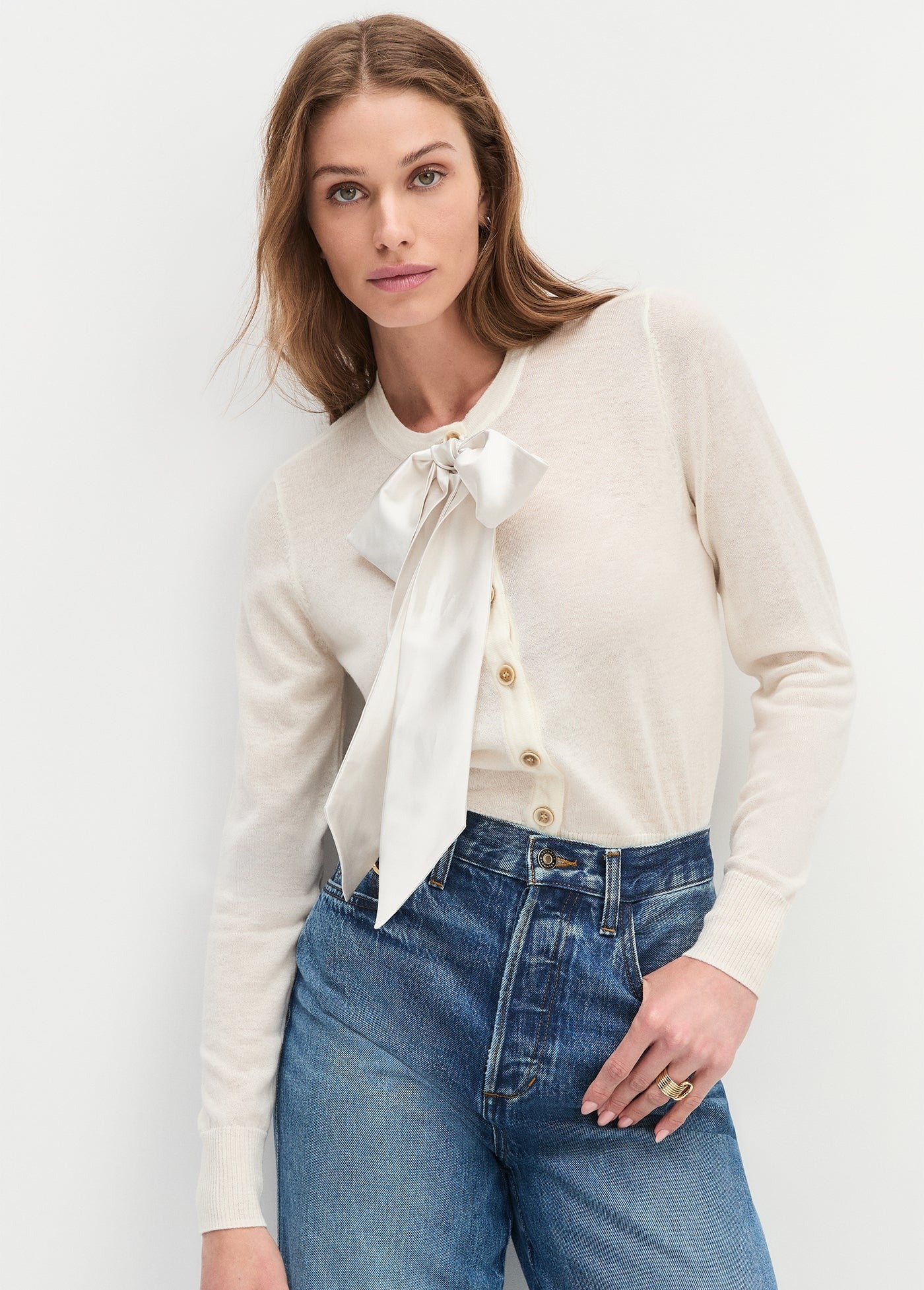 Favorite Daughter The Take a Bow Cardigan in Ivory