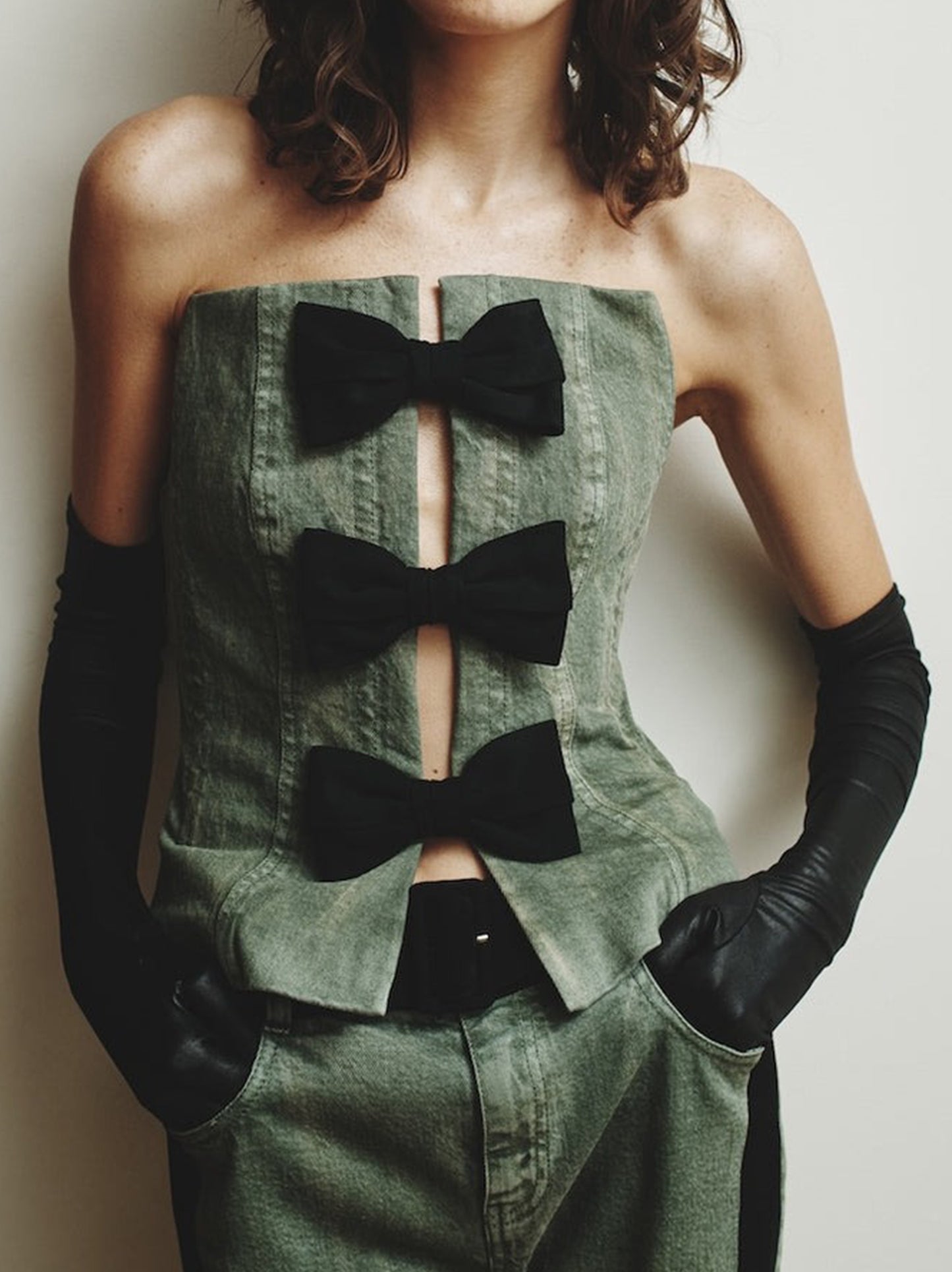 Hellessy Arfa Bustier in Olive Distress/Black Olive