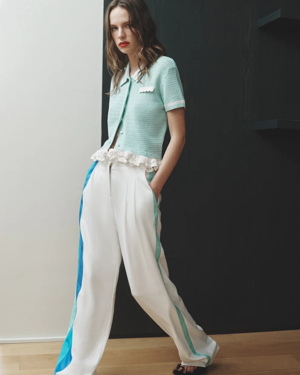 Hellessy Nash Polo in Mint/Ecru