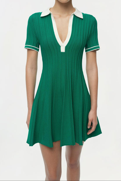 Simkhai Page Knit Polo Mini Dress in Kelly Green Multi