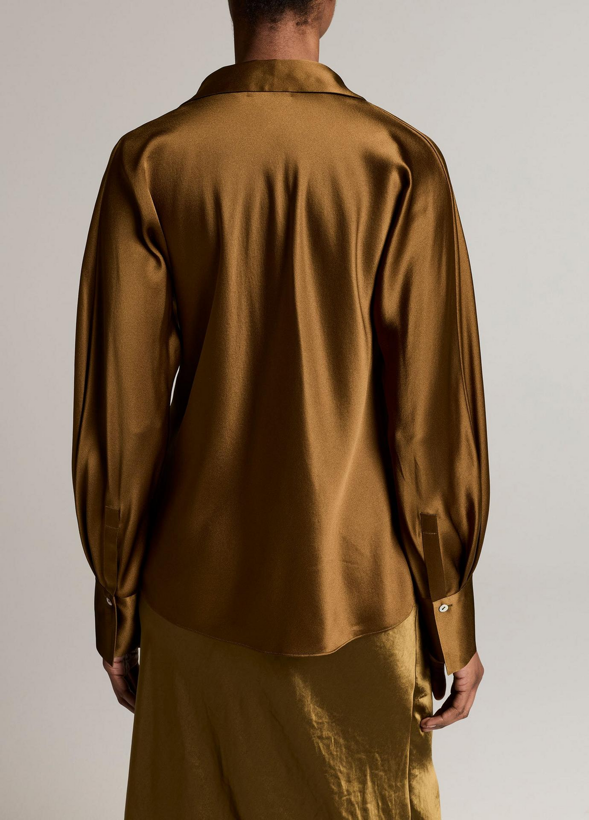 Vince Bias Long Sleeve Blouse in Moss Ochre