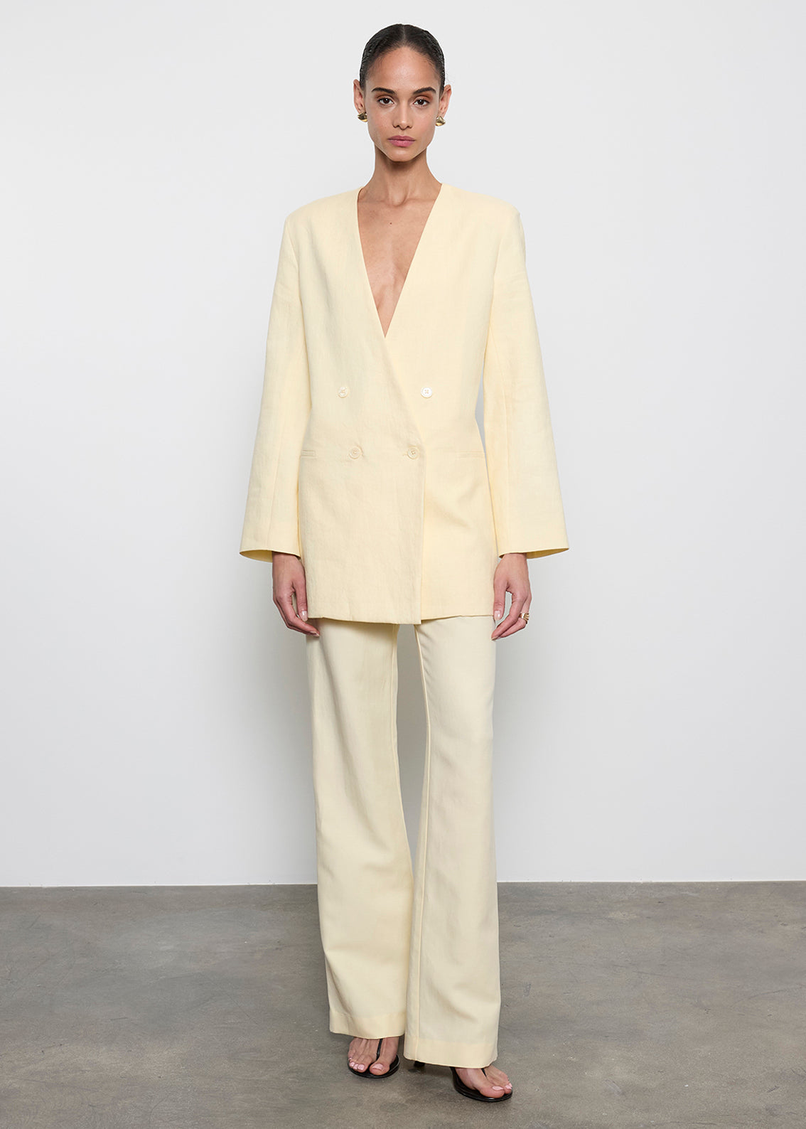 Enza Costa Linen Double Breasted Jacket in Flan