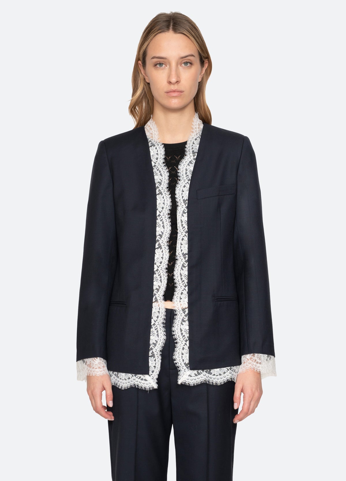 Sea Fiora Tropical Wool Jacket in Navy