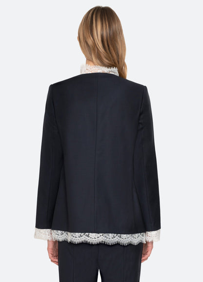 Sea Fiora Tropical Wool Jacket in Navy