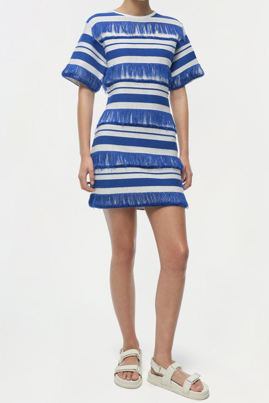 Simkhai Torrance Short-Sleeve Mini Dress in Royal Blue Stripe