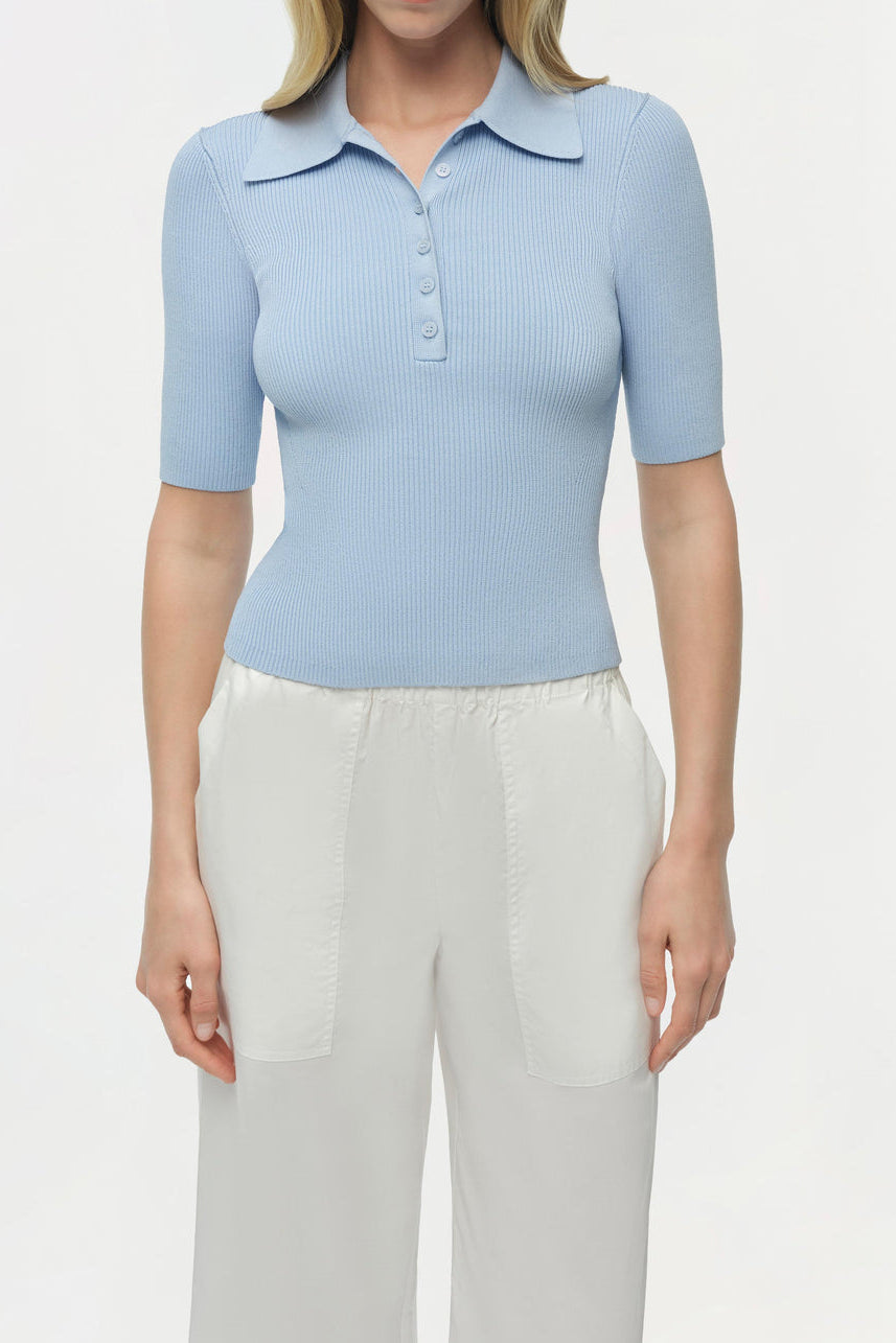 Simkhai Secily Knit Polo in Tidepool