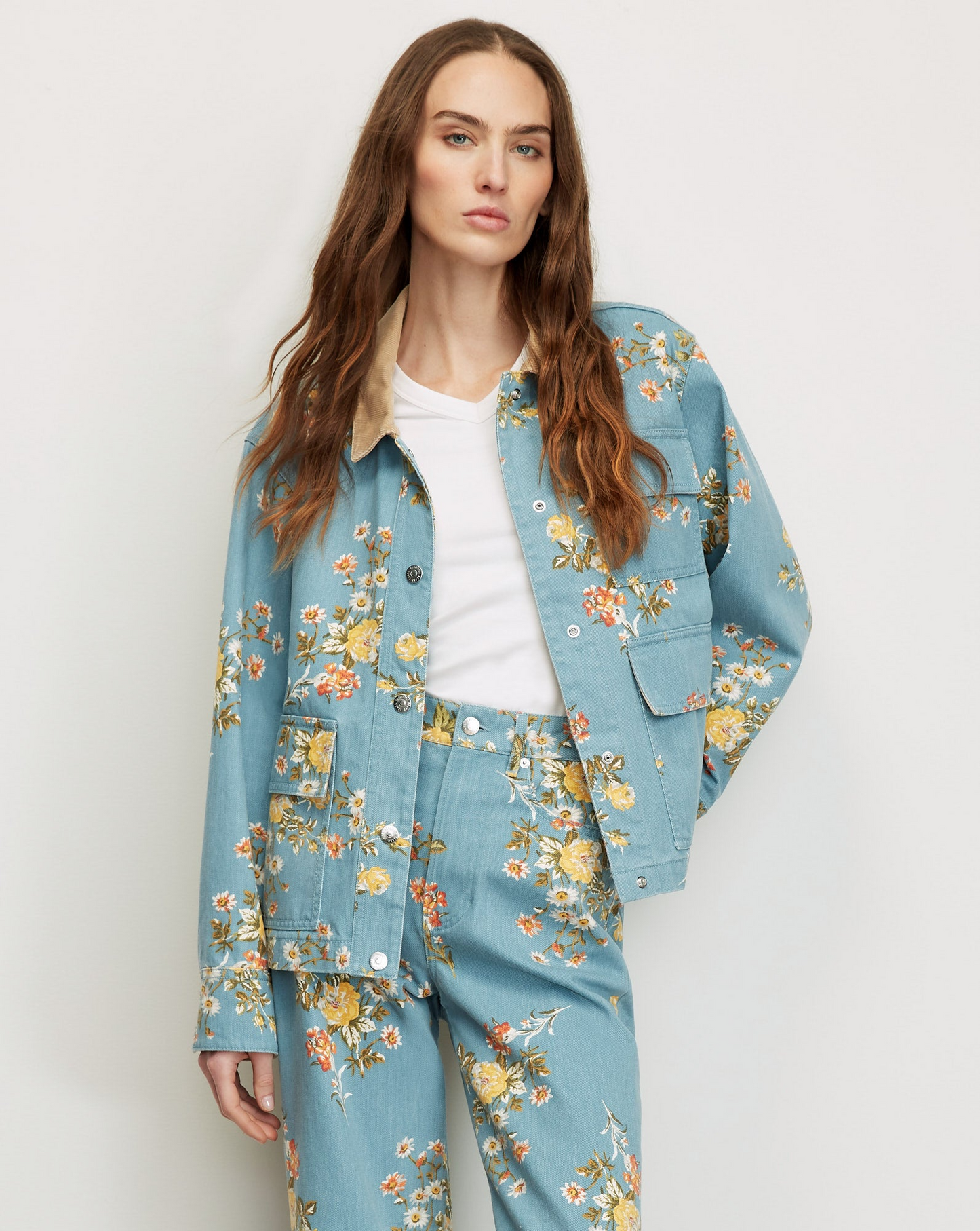 Veronica Beard Leighton Floral Denim Jacket in Garden Bouquet