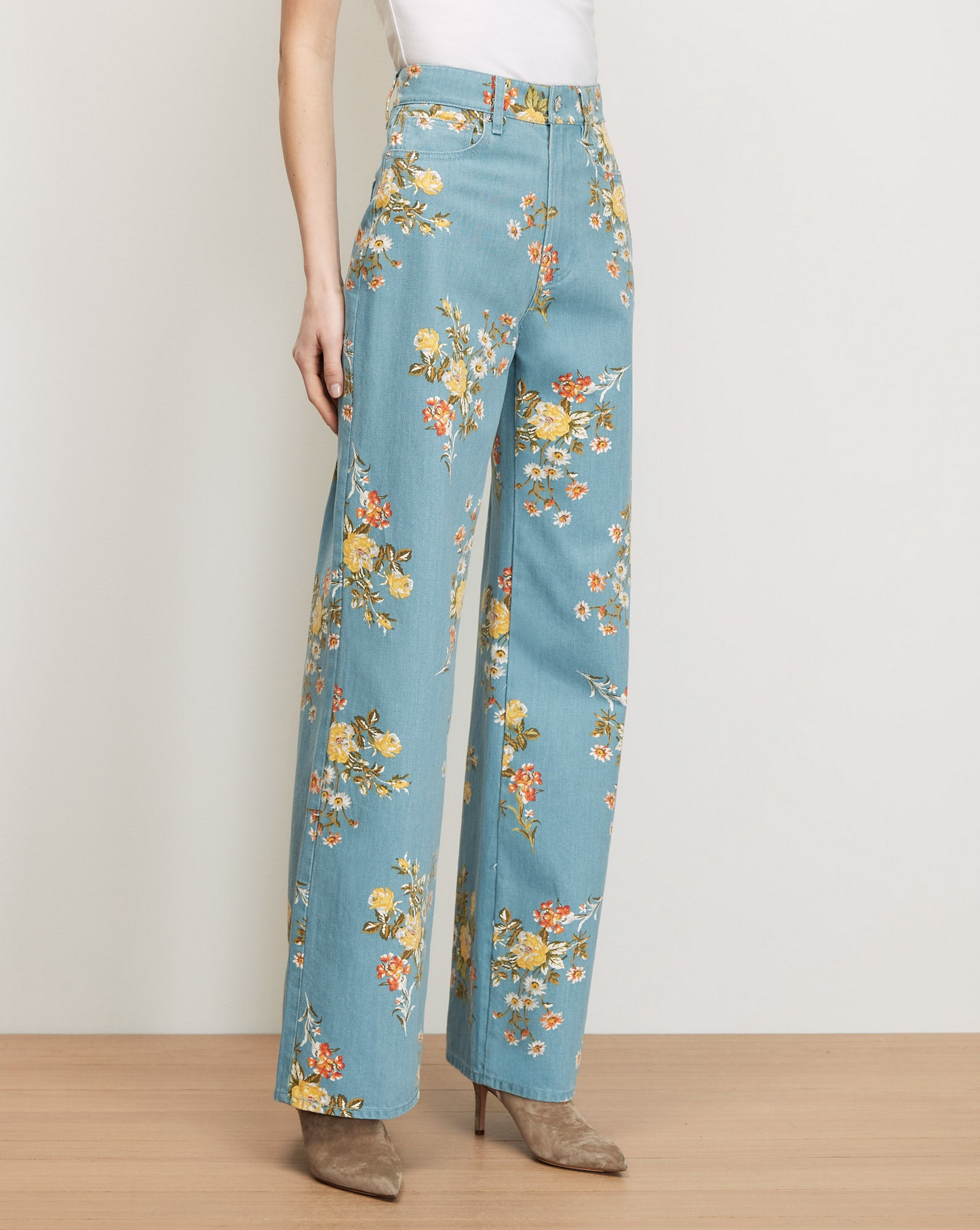 Veronica Beard Taylor Floral Wide-Leg Jean in Garden Bouquet