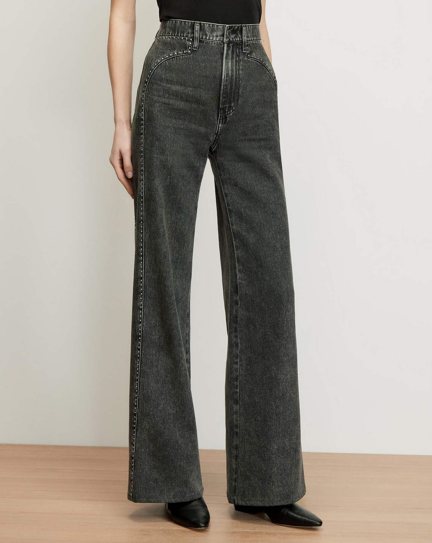 Veronica Beard Grant Studded Wide-Leg Jean in Tornado