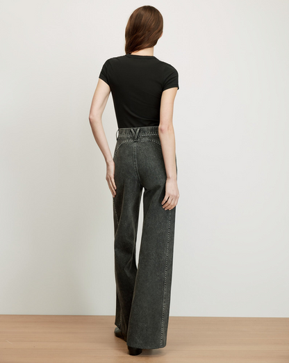 Veronica Beard Grant Studded Wide-Leg Jean in Tornado