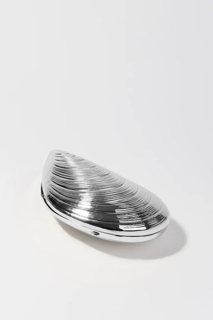Simkhai Bridget Metal Oyster Clutch in Silver