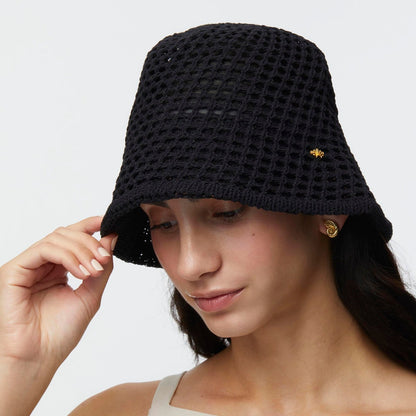 Lele Sadoughi Open Weave Bucket Hat in Jet