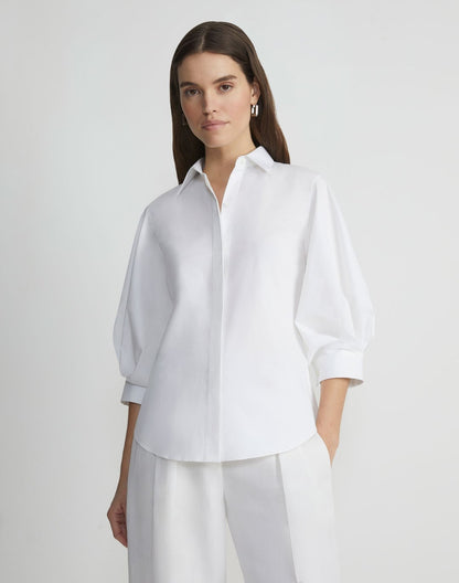 Lafayette 148 Balloon Sleeve Slim Blouse in White