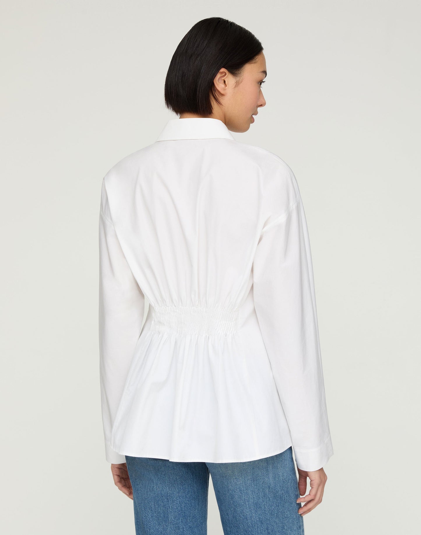 Lafayette 148 Organic Cotton Poplin Pintuck Back Shirt in White