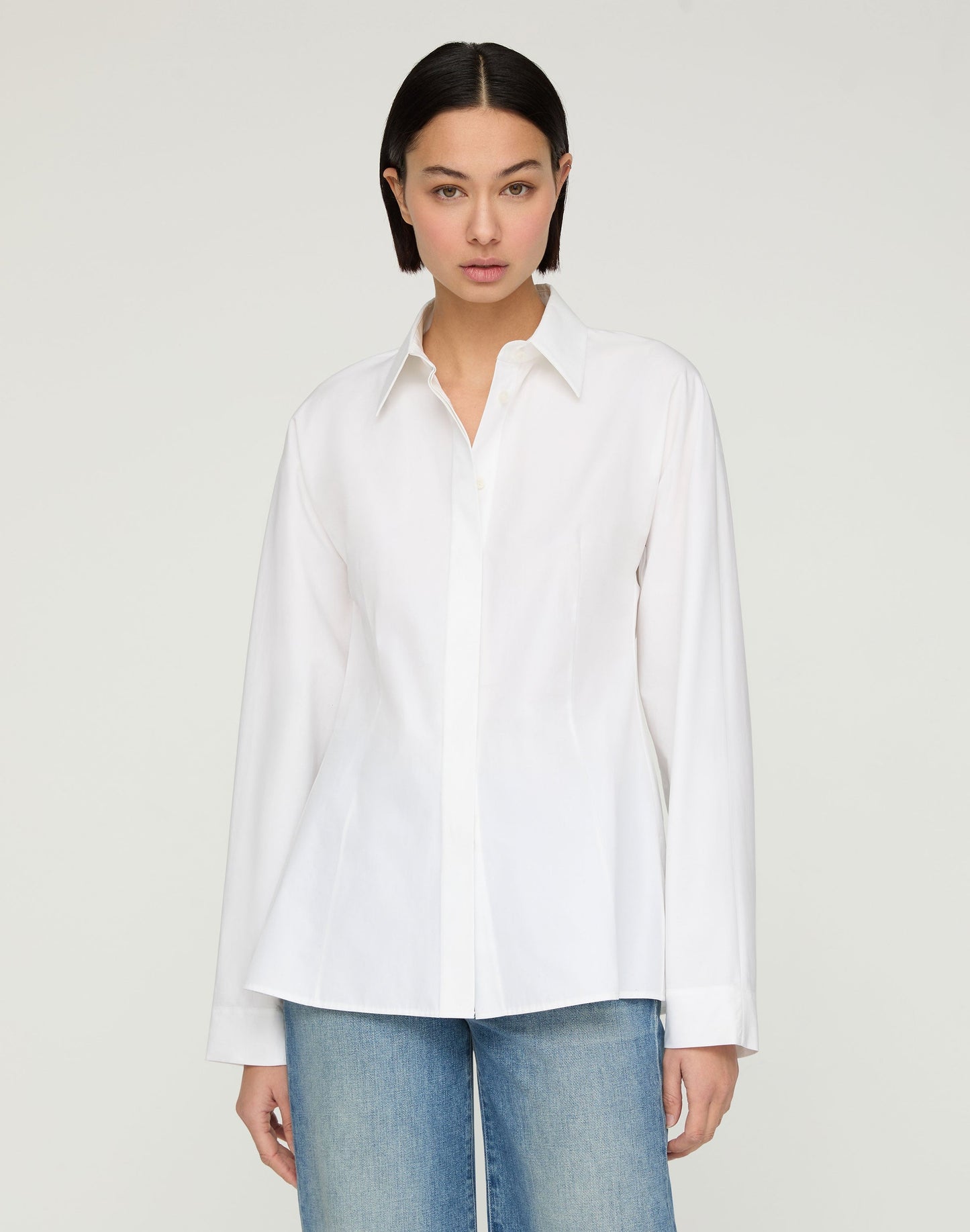Lafayette 148 Organic Cotton Poplin Pintuck Back Shirt in White