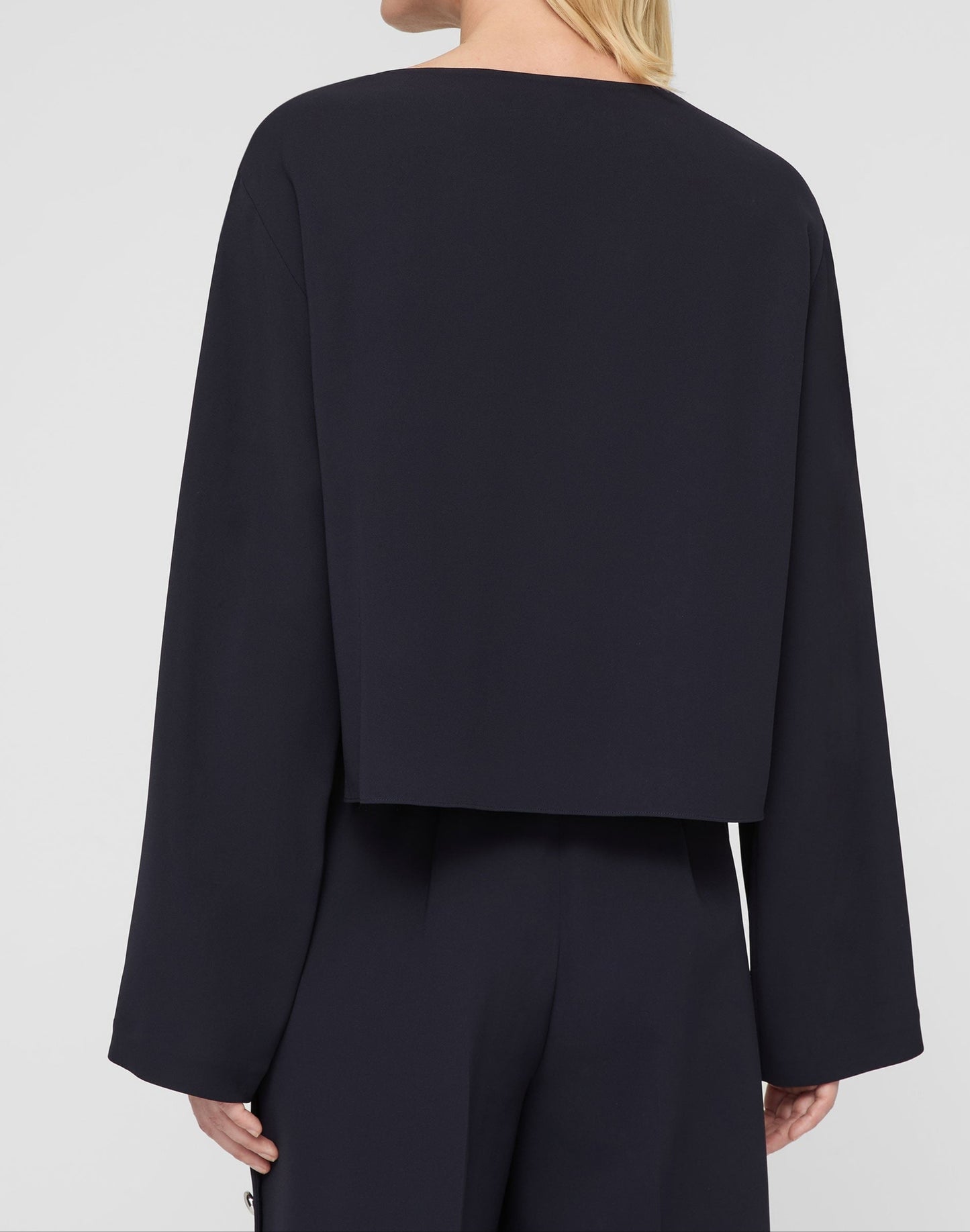 Lafayette 148 Crepe Button Sleeve Blouse in Ink Blue