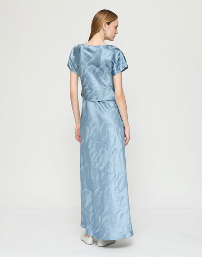 Lafayette 148 Gesture Jacquard Drape Front Maxi Dress in Paper Blue