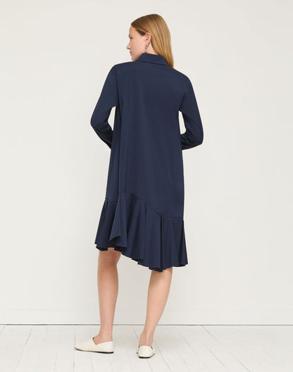 Lafayette 148 Stretch Cotton Asymmetric Shirtdress in Ink