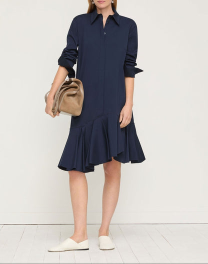 Lafayette 148 Stretch Cotton Asymmetric Shirtdress in Ink