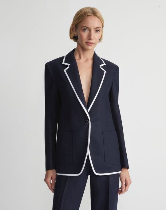 Lafayette 148 Blazer With Contrast Tipping in Ink